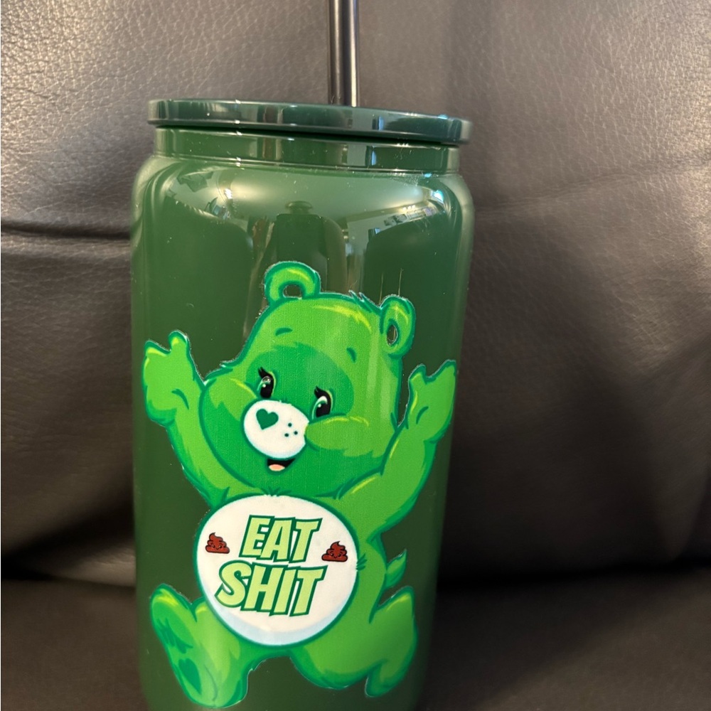 Green Swear Bear Themed Tumbler with Straw